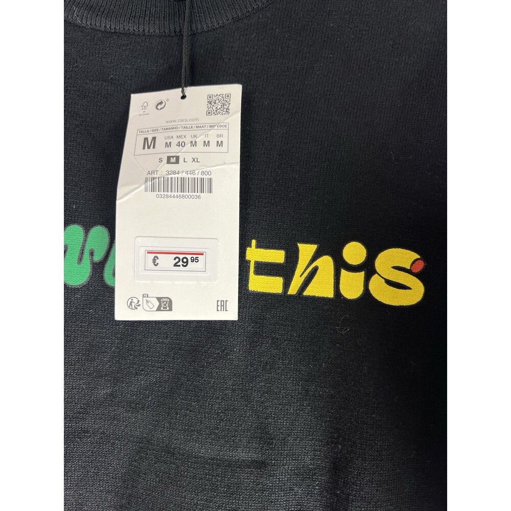 NWT ZARA “I’M OK WITH THIS”‎ Crew Nk Knit Pullover Sweater 3284/446 MEDIUM - Picture 5 of 5